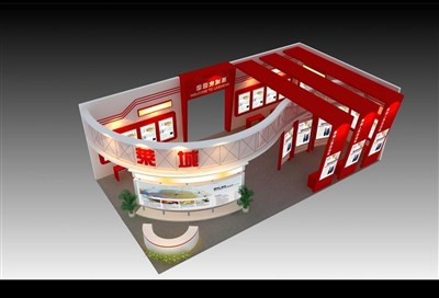 153平米展臺(tái)設(shè)計(jì)制作：三面開口/現(xiàn)代/木質(zhì)結(jié)構(gòu)/紅色，為成就招商展展商而作（免費(fèi)使用）