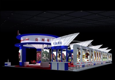 576平米展臺設計制作：三面開口/現(xiàn)代/型材結構/藍色，為成就招商展展商而作（免費使用）
