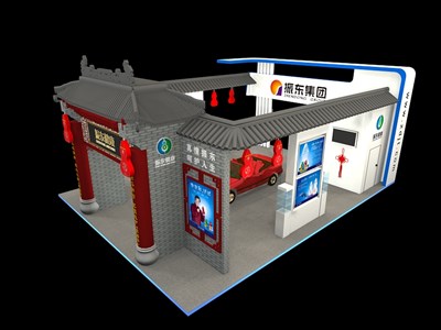 108平米展臺設(shè)計制作：四面開口/中式/木質(zhì)結(jié)構(gòu)/灰色，為醫(yī)藥展展商而作（免費使用）