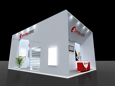 54平米展臺設計制作：三面開口/現(xiàn)代/木質結構/白色，為化工展展商而作（免費使用）
