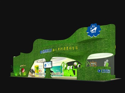 144平米展臺設(shè)計制作：四面開口/田園/雙層結(jié)構(gòu)/綠色，為化工展展商而作（免費使用）