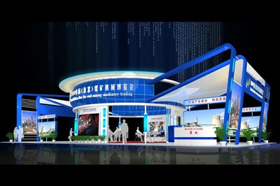 312平米展臺設計制作：四面開口/現(xiàn)代/型材結構/藍色，為成就招商展展商而作（免費使用）