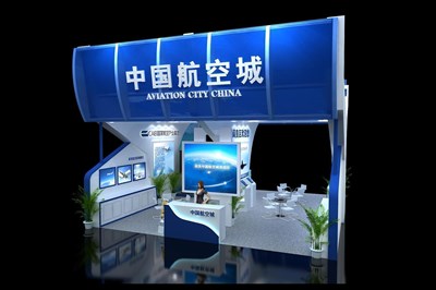 72平米展臺設(shè)計制作：二面開口/現(xiàn)代/木質(zhì)結(jié)構(gòu)/藍(lán)色，為交通物流展展商而作（免費(fèi)使用）