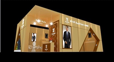 96平米展臺設計制作：二面開口/現(xiàn)代/木質(zhì)結(jié)構(gòu)/米色，為服裝展展商而作（免費使用）