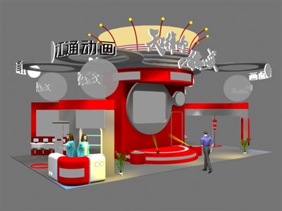101.4平米展臺設(shè)計制作：三面開口/現(xiàn)代/木質(zhì)結(jié)構(gòu)/紅色，為游戲展展商而作（免費(fèi)使用）