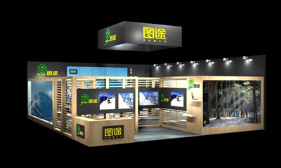 120平米展臺設計制作：一面開口/前衛(wèi)/木質(zhì)結(jié)構(gòu)/米色，為服裝展展商而作（免費使用）