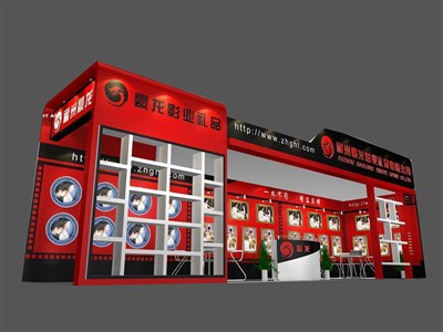 36平米展臺(tái)設(shè)計(jì)制作：二面開口/現(xiàn)代/木質(zhì)結(jié)構(gòu)/紅色，為工藝品展展商而作（免費(fèi)使用）