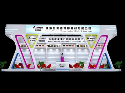 44平米展臺設(shè)計制作：三面開口/現(xiàn)代/木質(zhì)結(jié)構(gòu)/白色，為廣告展展商而作（免費使用）
