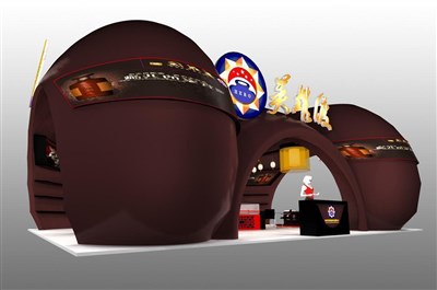 108平米展臺設(shè)計制作：三面開口/現(xiàn)代/木質(zhì)結(jié)構(gòu)/咖啡色，為游戲展展商而作（免費(fèi)使用）