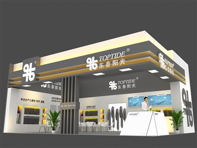 88平米展臺設計制作：二面開口/現(xiàn)代/木質(zhì)結構/灰色，為紡織展展商而作（免費使用）