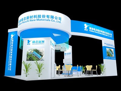 54平米展臺設(shè)計制作：四面開口/現(xiàn)代/木質(zhì)結(jié)構(gòu)/藍(lán)色，為綜合展展商而作（免費使用）