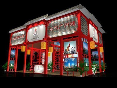 108平米展臺(tái)設(shè)計(jì)制作：三面開口/中式/木質(zhì)結(jié)構(gòu)/紅色，為旅游展展商而作（免費(fèi)使用）