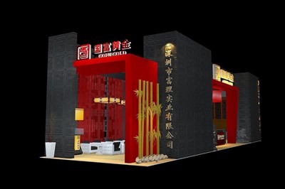 72平米展臺設(shè)計制作：三面開口/現(xiàn)代/木質(zhì)結(jié)構(gòu)/紅色，為金融展展商而作（免費使用）
