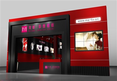 70平米展臺設計制作：一面開口/現(xiàn)代/木質結構/紅色，為工藝品展展商而作（免費使用）