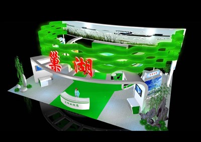 176平米展臺設(shè)計制作：四面開口/現(xiàn)代/型材結(jié)構(gòu)/綠色，為旅游展展商而作（免費使用）