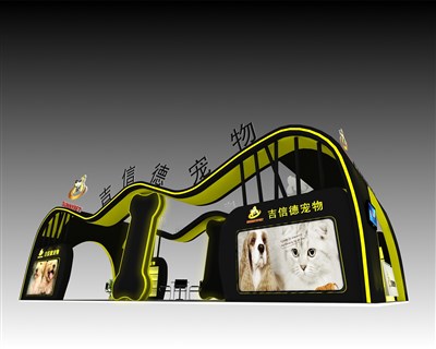 90平米展臺設計制作：四面開口/現(xiàn)代/木質結構/咖啡色，為寵物水族展展商而作（免費使用）