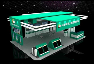 96平米展臺(tái)設(shè)計(jì)制作：四面開口/前衛(wèi)/木質(zhì)結(jié)構(gòu)/綠色，為光伏展展商而作（免費(fèi)使用）
