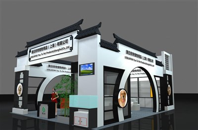80平米展臺設(shè)計制作：三面開口/中式/木質(zhì)結(jié)構(gòu)/白色，為寵物水族展展商而作（免費使用）