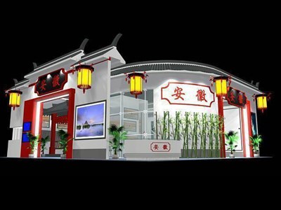 144平米展臺(tái)設(shè)計(jì)制作：四面開口/中式/木質(zhì)結(jié)構(gòu)/白色，為旅游展展商而作（免費(fèi)使用）