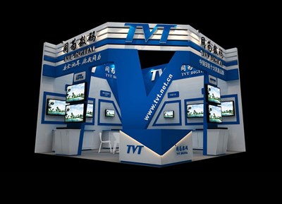 36平米展臺設計制作：二面開口/現(xiàn)代/木質(zhì)結(jié)構(gòu)/藍色，為安防展展商而作（免費使用）