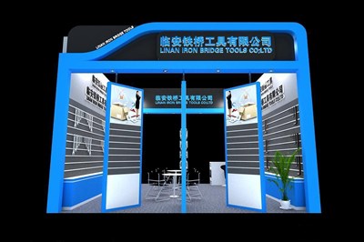 36平米展臺設(shè)計制作：二面開口/現(xiàn)代/木質(zhì)結(jié)構(gòu)/藍色，為工具展展商而作（免費使用）