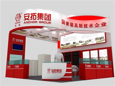 36平米展臺設(shè)計制作：二面開口/現(xiàn)代/木質(zhì)結(jié)構(gòu)/紅色，為建材展展商而作（免費(fèi)使用）