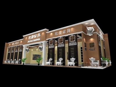147平米展臺設(shè)計(jì)制作：二面開口/現(xiàn)代/木質(zhì)結(jié)構(gòu)/黃色，為家具展展商而作（免費(fèi)使用）