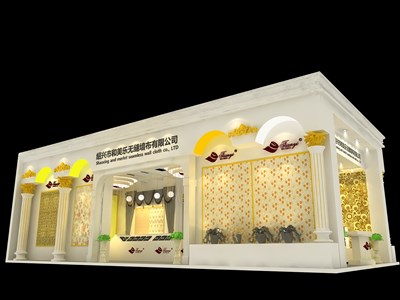 112.5平米展臺設計制作：三面開口/歐式/木質(zhì)結構/白色，為建材展展商而作（免費使用）