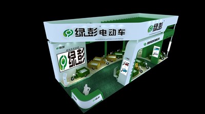 90平米展臺設(shè)計制作：四面開口/現(xiàn)代/木質(zhì)結(jié)構(gòu)/綠色，為單/摩托車展商而作（免費使用）