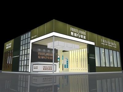 169平米展臺設(shè)計制作：二面開口/現(xiàn)代/木質(zhì)結(jié)構(gòu)/綠色，為家具展展商而作（免費使用）