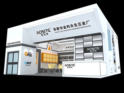 81平米展臺設(shè)計制作：一面開口/現(xiàn)代/木質(zhì)結(jié)構(gòu)/白色，為五金展展商而作（免費使用）