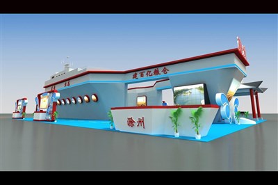 360平米展臺設計制作：四面開口/現(xiàn)代/木質(zhì)結(jié)構(gòu)/藍色，為農(nóng)交會展商而作（免費使用）