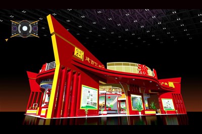 360平米展臺設計制作：四面開口/中式/木質(zhì)結(jié)構(gòu)/紅色，為農(nóng)交會展商而作（免費使用）