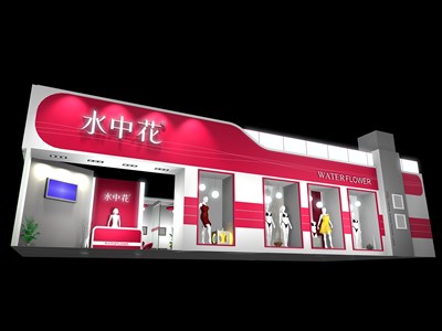 144平米展臺(tái)設(shè)計(jì)制作：一面開口/現(xiàn)代/木質(zhì)結(jié)構(gòu)/紅色，為內(nèi)衣展展商而作（免費(fèi)使用）