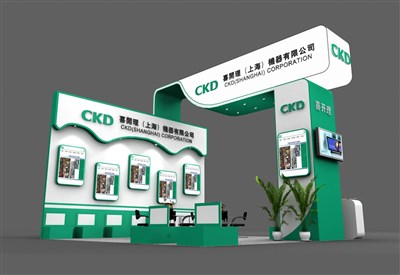 36平米展臺設(shè)計制作：三面開口/現(xiàn)代/木質(zhì)結(jié)構(gòu)/綠色，為電子展展商而作（免費使用）