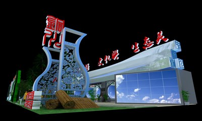 1147平米展臺設計制作：三面開口/現代/木質結構/藍色，為文博會展商而作（免費使用）