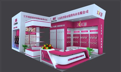 84平米展臺設計制作：二面開口/現(xiàn)代/木質結構/紅色，為內衣展展商而作（免費使用）