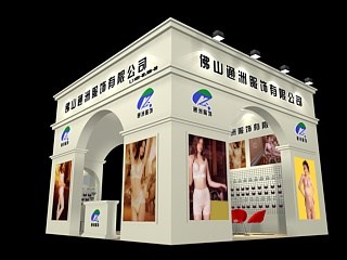 36平米展臺設(shè)計(jì)制作：三面開口/歐式/木質(zhì)結(jié)構(gòu)/灰色，為內(nèi)衣展展商而作（免費(fèi)使用）