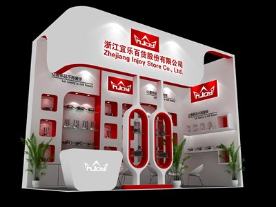18平米展臺設(shè)計制作：二面開口/現(xiàn)代/木質(zhì)結(jié)構(gòu)/紅色，為電子展展商而作（免費使用）