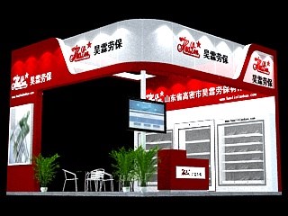 36平米展臺設(shè)計制作：三面開口/現(xiàn)代/木質(zhì)結(jié)構(gòu)/紅色，為鞋箱包展展商而作（免費使用）