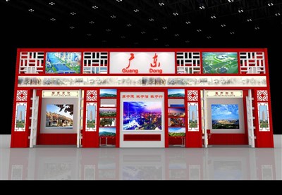 34.5平米展臺(tái)設(shè)計(jì)制作：一面開口/中式/木質(zhì)結(jié)構(gòu)/紅色，為文博會(huì)展商而作（免費(fèi)使用）