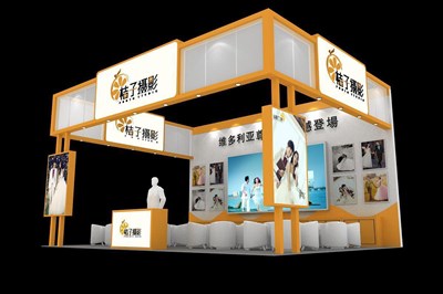 48平米展臺(tái)設(shè)計(jì)制作：三面開(kāi)口/現(xiàn)代/木質(zhì)結(jié)構(gòu)/白色，為婚博會(huì)展商而作（免費(fèi)使用）