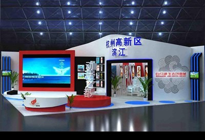 121平米展臺設(shè)計(jì)制作：二面開口/現(xiàn)代/木質(zhì)結(jié)構(gòu)/藍(lán)色，為文博會展商而作（免費(fèi)使用）
