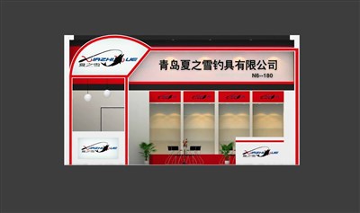 54平米展臺設(shè)計制作：一面開口/現(xiàn)代/木質(zhì)結(jié)構(gòu)/紅色，為釣具展展商而作（免費使用）