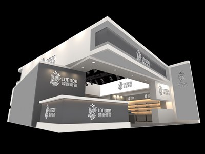 120平米展臺設(shè)計制作：一面開口/現(xiàn)代/木質(zhì)結(jié)構(gòu)/白色，為日用品展展商而作（免費使用）