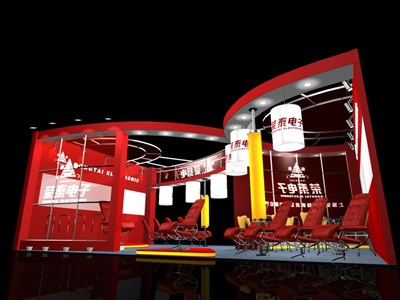 54平米展臺設(shè)計制作：二面開口/前衛(wèi)/木質(zhì)結(jié)構(gòu)/紅色，為體博會展商而作（免費使用）