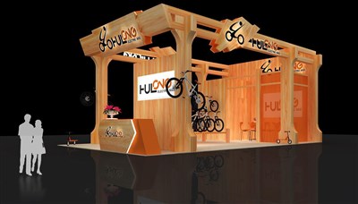 54平米展臺(tái)設(shè)計(jì)制作：二面開(kāi)口/田園/木質(zhì)結(jié)構(gòu)/咖啡色，為單/摩托車展商而作（免費(fèi)使用）