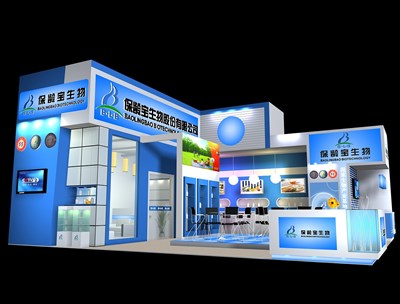 85平米展臺設(shè)計制作：一面開口/現(xiàn)代/木質(zhì)結(jié)構(gòu)/藍(lán)色，為食品展展商而作（免費使用）
