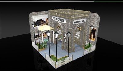 36平米展臺設(shè)計(jì)制作：二面開口/現(xiàn)代/木質(zhì)結(jié)構(gòu)/灰色，為照明展展商而作（免費(fèi)使用）
