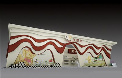 352平米展臺設計制作：一面開口/流線/木質(zhì)結構/紅色，為服裝展展商而作（免費使用）